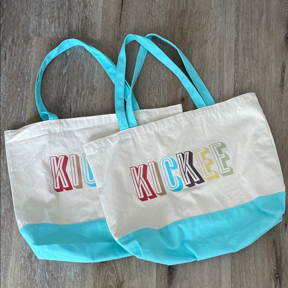Kickee Pants Cream Canvas Tote with Bright Turquoise Accents